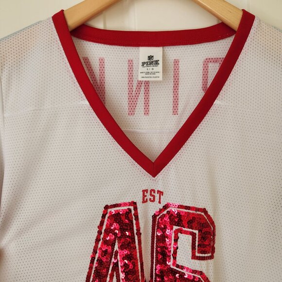 Victoria's Secret Pink NFL San Francisco 49ers Sequin V-Neck Jersey Cute Sporty - Picture 5 of 14